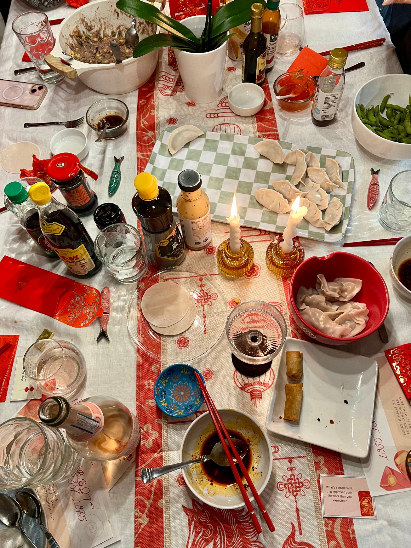 Dumplings and candles on the table